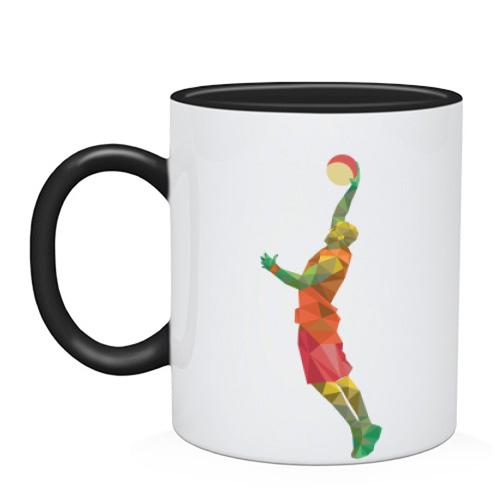 Чашка с баскетболистом и полигонами