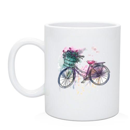 Чашка з велосипедом і квітами
