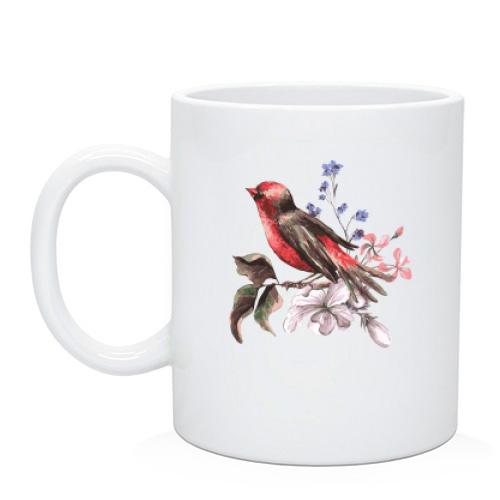 Чашка с птицей на ветке с цветами (1)
