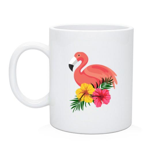 Чашка с цветами и фламинго