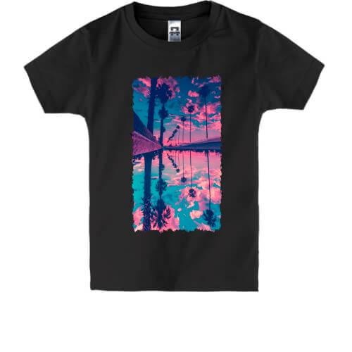 Детская футболка с пальмами и закатом