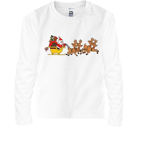 Детская футболка с длинным рукавом Санта везет подарки