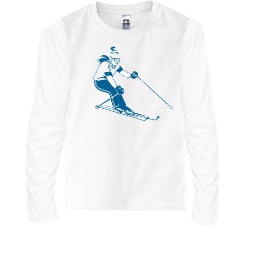 Детская футболка с длинным рукавом с  девушкой лыжником