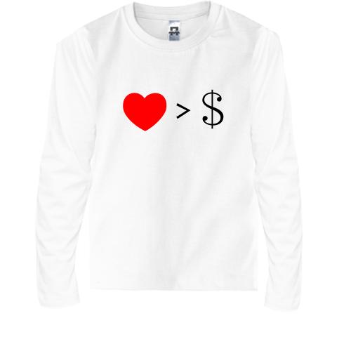 Детская футболка с длинным рукавом Любовь дороже денег
