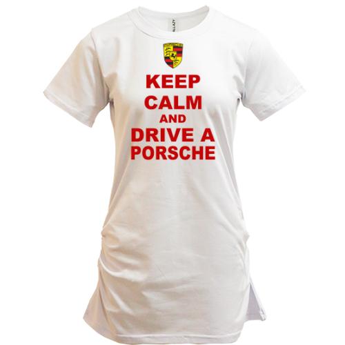 Подовжена футболка Keep calm and drive a Porsche
