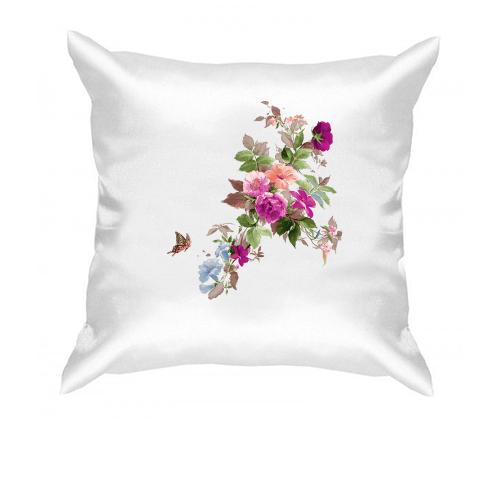 Подушка с цветами и бабочкой
