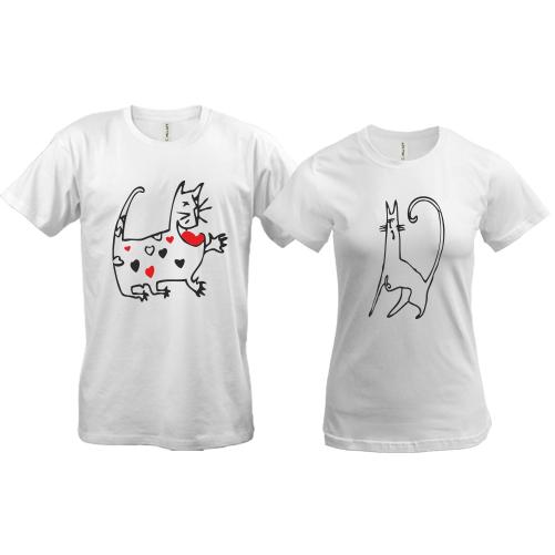Парные футболки Кот и кошка