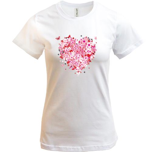 Женская футболка с сердцем из цветов (3)