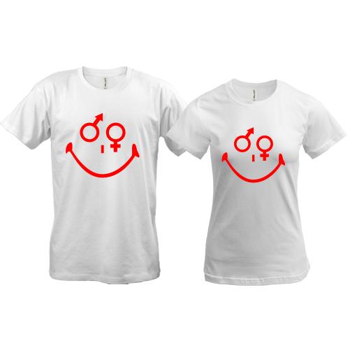 Парные футболки улыбка (мужчина и женщина)