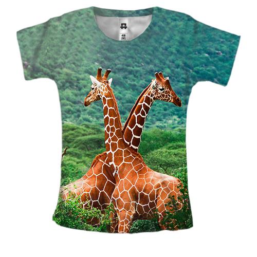 Женская 3D футболка с жирафами