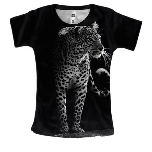 Женская 3D футболка с черно-белым леопардом