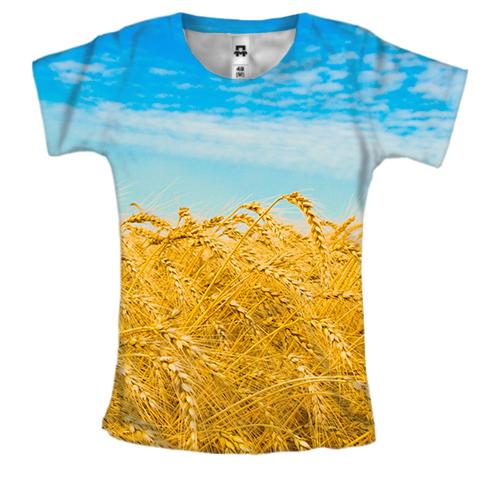 Женская 3D футболка с пшеничным полем