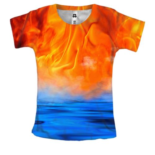 Женская 3D футболка Вода и пламя