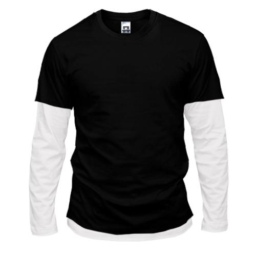 Мужская черная комбинированная футболка с длинными рукавами 