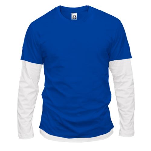 Мужская синяя комбинированная футболка с длинными рукавами 