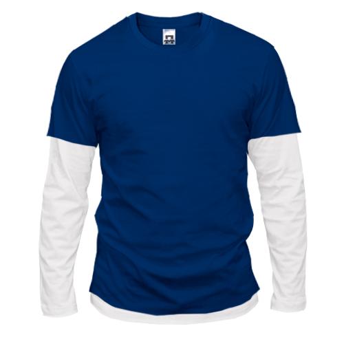 Мужская темно-синяя комбинированная футболка с длинными рукавами 