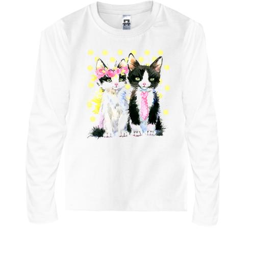 Детская футболка с длинным рукавом с акварельными котятами