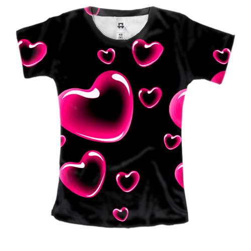 Женская 3D футболка с сердечками