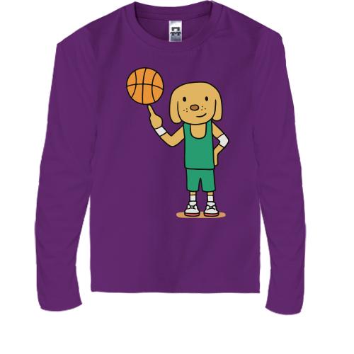 Детская футболка с длинным рукавом с собакой баскетболистом