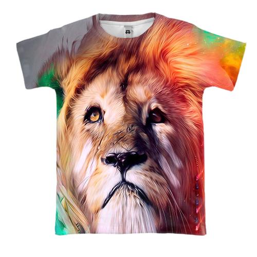 3D футболка со львом в радужном дыме