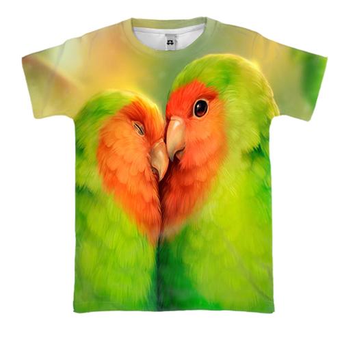 3D футболка с влюбленными попугаями