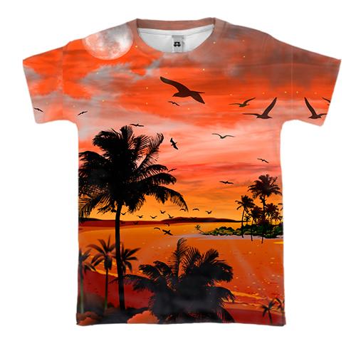 3D футболка с тропическим закатом