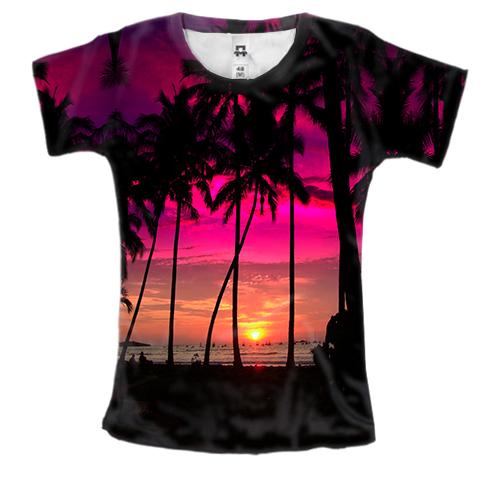 Женская 3D футболка с тропическим закатом (2)