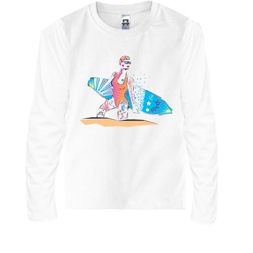 Детская футболка с длинным рукавом с серфингисткой