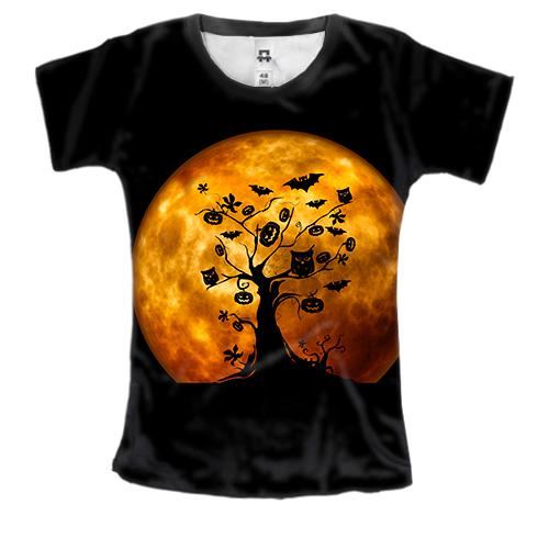 Женская 3D футболка Дерево с тыквами
