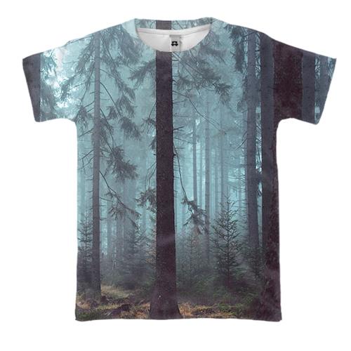 3D футболка с лесом в тумане