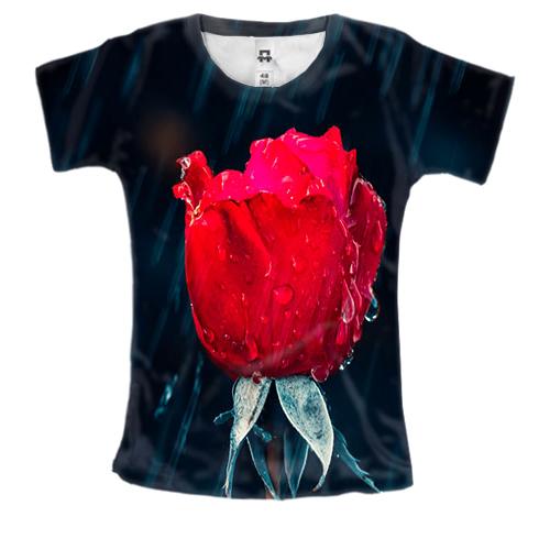 Жіноча 3D футболка з трояндою під дощем