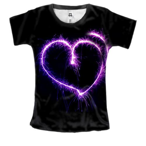Женская 3D футболка с сердцем из фейерверка