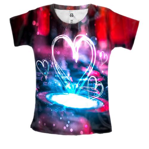 Жіноча 3D футболка з неоновим серцем в калюжі