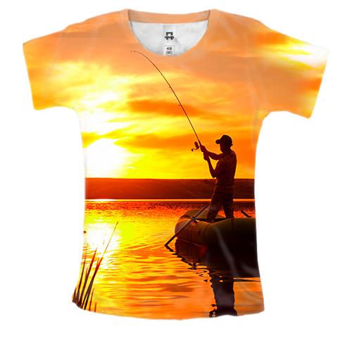 Женская 3D футболка Рыбак на рыбалке