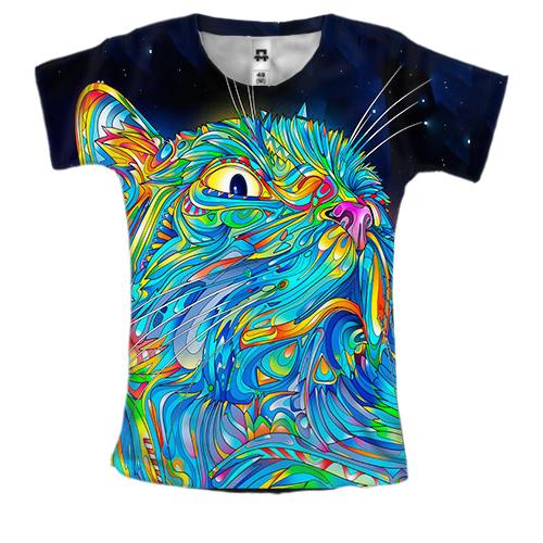 Жіноча 3D футболка з неоновим котом