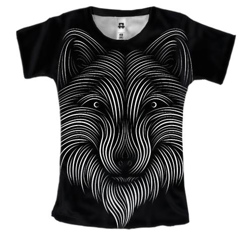 Женская 3D футболка с контурным волком