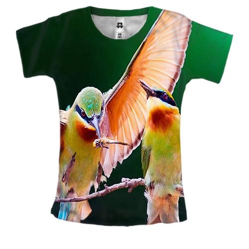 Женская 3D футболка с влюбленными птицами на ветке