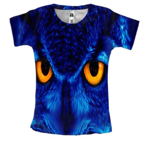 Женская 3D футболка с совой на синем фоне