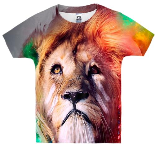 Детская 3D футболка со львом в радужном дыме