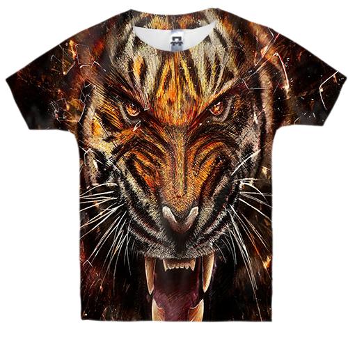 Детская 3D футболка с  рычащим тигром