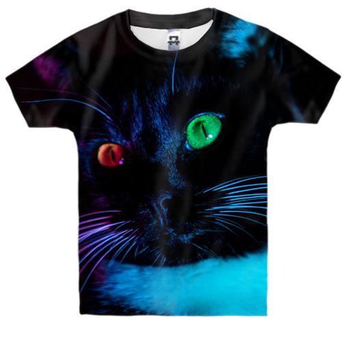 Детская 3D футболка кот с разными цветами глаз
