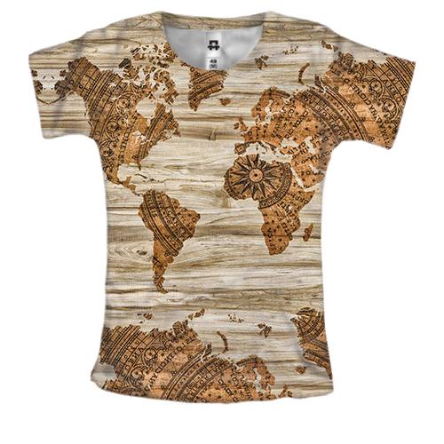 Женская 3D футболка с мореплавательской картой мира