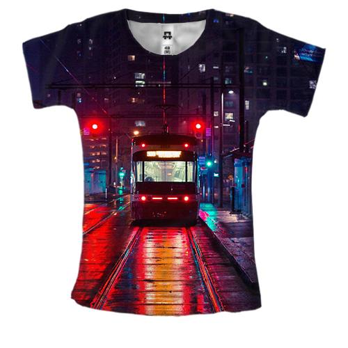 Женская 3D футболка с ночным городским пейзажем