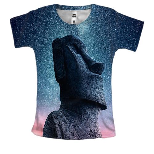 Женская 3D футболка со статуей на фоне космоса