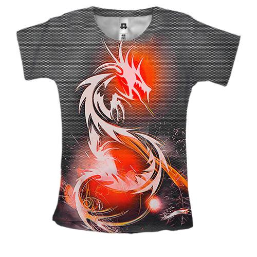 Женская 3D футболка с  белым драконом