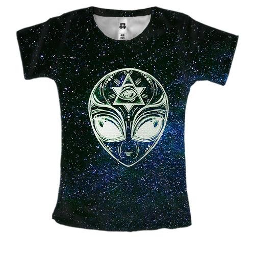 Женская 3D футболка с пришельцем масоном