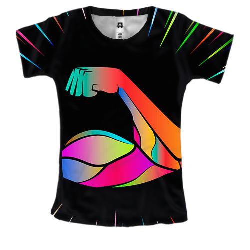 Женская 3D футболка с разноцветным бицепсом