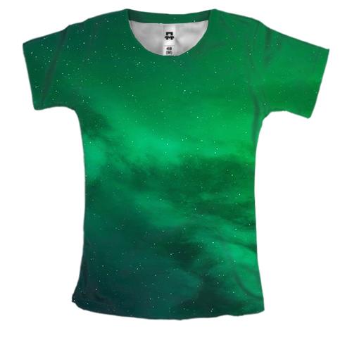 Женская 3D футболка с зеленым космосом