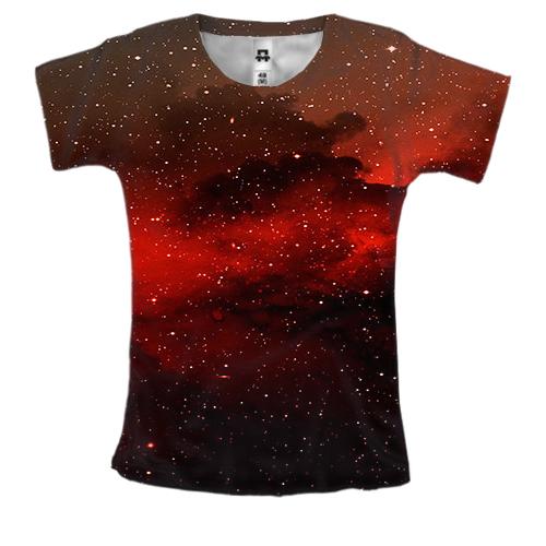 Женская 3D футболка с красным космосом