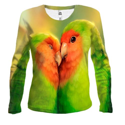 Женский 3D лонгслив с влюбленными попугаями